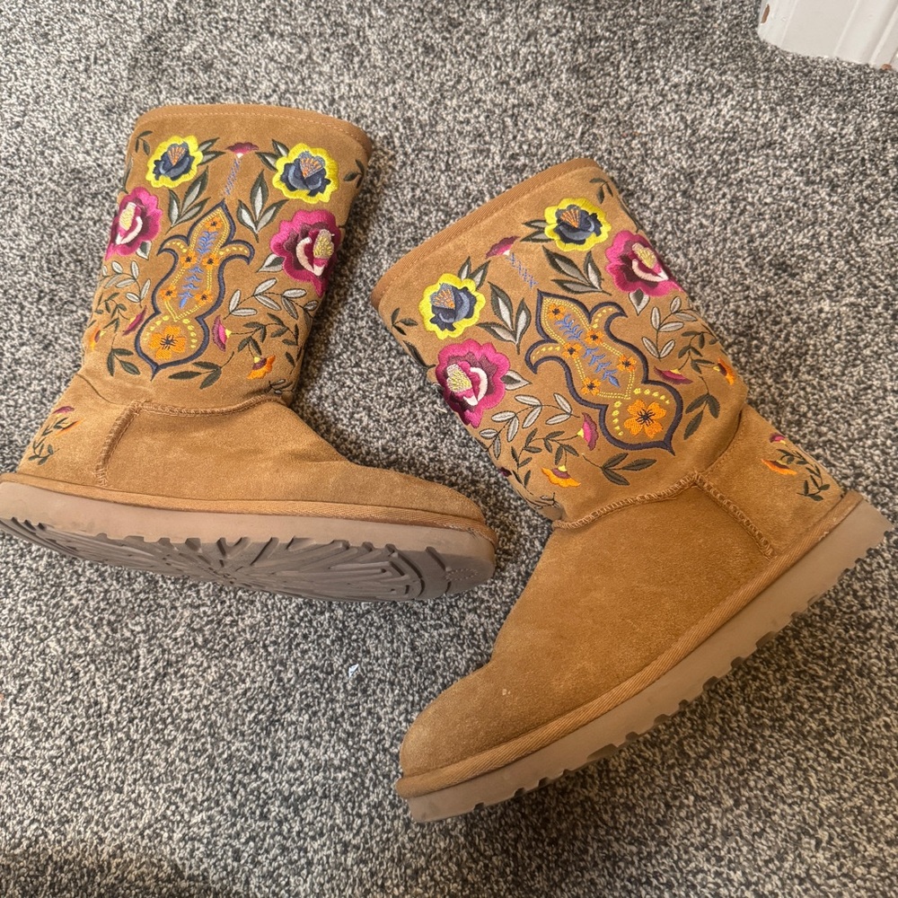 UGG Australia Juliette Embroidered Floral Y2K Suede Boots Womens Size 7 EUC - Picture 5 of 8